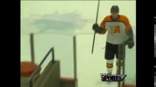 Ejected hockey player clotheslines himself with hockey stick [upl. by Armond]