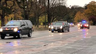 Massive motorcade of US President Donald Trump going to the American Cemetery in Suresnes France [upl. by Novyar700]