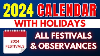 2024 Calendar With Holidays Festivals Events Observances  List of All USA Holidays in 2024 [upl. by Moitoso]