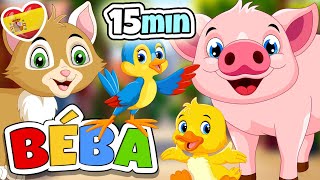 Sonidos de animales  Canciones con sonidos de animales para niños  15 min  BÉBA [upl. by Oirrad]