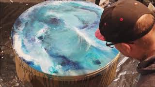 Refinish an Ocean Table Top with Epoxy Resin  Oceanscape Art [upl. by Nairot]