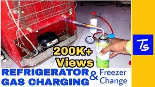 Refrigerator gas charging and fridge repair R134a refrigerant Freezer change Not cooling [upl. by Jeu296]