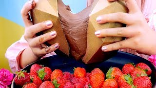 ASMR 3D GOLD CHOCOLATE HEART amp STRAWBERRIES  MESSY  EATING SOUNDS 먹방 [upl. by Anayrb]