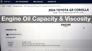 2024 Toyota GR Corolla Engine Oil Capacity amp Viscosity Specifications  how much oil [upl. by Aicssej546]