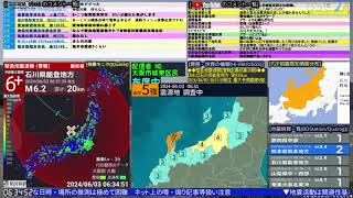 コメ無し版【緊急地震速報】石川県能登地方（最大震度5強 M59） 20240603【BSC24】 [upl. by Occor]