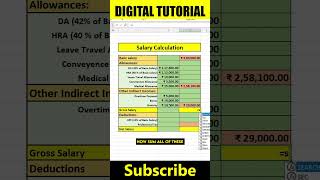 Mastering Salary Calculation in Excel Basic Salary Allowances amp Deductions digitaltutorial425 [upl. by Aisenat461]