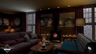 Cozy Cabin Ambience  Snow and Fireplace 1 Hour for Sleeping Reading Relaxation [upl. by Ado]