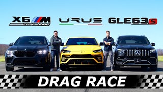 2021 BMW X6M Competition vs MercedesAMG GLE 63S vs Lamborghini Urus  DRAG amp ROLL RACE [upl. by Erdah]