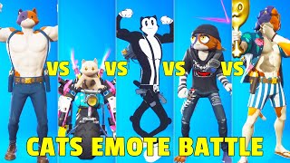 All Cats Emote Battle In Fortnite Purradise Meowscles Kit Meowscles Meow Skulls [upl. by Kaufman883]