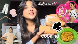 Nykaa Hot Pink Sale💄 cleaning wardrobe  Cook with me 👩‍🍳🥘 [upl. by Enimajneb]