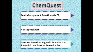 Multi Component Reaction MCR  Strecker Biginelli and Passerini reactions with mechanism [upl. by Eetnahc9]