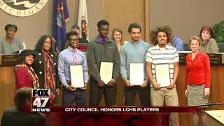 Lansing Catholic football players who knelt during anthem to be recognized at council meeting [upl. by Illek546]