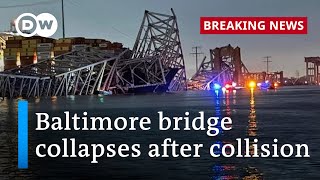 Mass casualty event as bridge hit by ship collapses into river in Baltimore  DW News [upl. by Imray309]