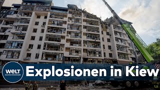 RAKETENBESCHUSS AUF KIEW Mehrere Explosionen erschüttern ukrainische Hauptstadt [upl. by Coumas856]