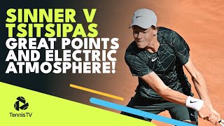 Jannik Sinner vs Stefanos Tsitsipas Great Points and Atmosphere First Set  Rome 2022 Highlights [upl. by Jemima717]