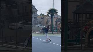 Teaching two handed backhand to a beginner [upl. by Hildegaard]