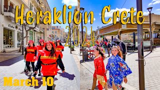 Heraklion Crete walking tour 4k sea front side carnival Greece 2024 [upl. by Irrot]