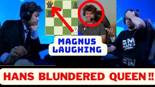 Hans Niemann blundered the QUEEN against Hikaru while Magnus Carlsen commentating  chess hikaru [upl. by Anehc]