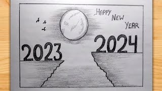 Happy New Year Drawing  Happy New Year 2024 Drawing  New Year Drawing [upl. by Iturhs423]