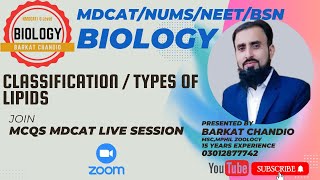 MDCAT  NUMS  Biological Molecules  Classification  Types of Lipids [upl. by Zanas567]