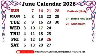 June Calendar 2026 junecalender2026 [upl. by Chung]