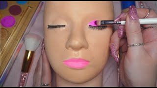 ASMR Pink Makeup on Mannequin Head whispering tapping makeup sounds to help you relax [upl. by Elttil]