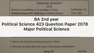 BA 2nd year Political Science 423 Question Paper 2078  Major Political System Question Paper [upl. by Laurita]