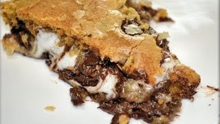 How to Make CHEWY SMORES COOKIE BAR Pizza Cookie Like BJS Pizookie  CookwithApril [upl. by Ewell]