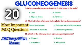 Biochemistry MCQ with Answers  Gluconeogenesis MCQ For Competitive Exams [upl. by Enitsirhc]