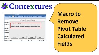 Macro to Remove Pivot Table Calculated Field [upl. by Chanda]