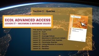 ECDL Advanced ACCESS Lesson 17 MAXIMUM AND MINIMUM VALUES Query [upl. by Cottle510]