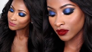 BLUE SMOKEY EYE TUTORIAL 2 LIP OPTIONS  KIM K INSPIRED [upl. by Selwin]