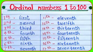 ordinal numbers 1 to 100 ordinal numbers in english 1 to 100 ordinal numbers ordinal numbers [upl. by Tarazi]