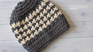 Bulky Houndstooth Beanie Crochet Pattern [upl. by Lance975]