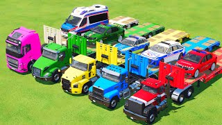 TRANSPORTING PIXAR CARS amp FRUITS WITH COLORED amp JOHN DEERE vs CLAAS vs TRACTORS  BeamNGdrive 983 [upl. by Legin]