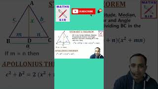 STEWART THEOREM  APOLLONIUS THEOREM  shorts  mathssir  geometry  SSC  RAILWAY [upl. by Inaj]