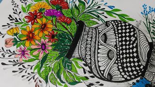 Zentangle art flowers bouquet in vasein zentangle patternartzentangle zendoodle pattern [upl. by Ynner]