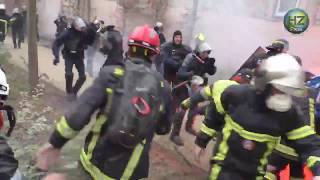 French Riot Police Clash With Firefighters as Paris Protests Continue [upl. by Ekrub]