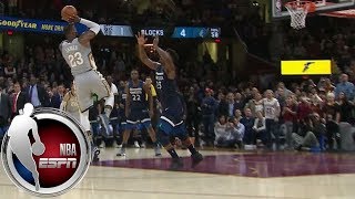 LeBron James wins game with ridiculous block and buzzerbeater combo vs Timberwolves  ESPN [upl. by Corley]