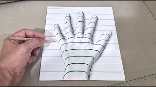 easy 3d drawing hand on paper for beginners [upl. by Ylen]