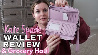 KATE SPADE WALLET REVIEW  THE BEST WALLET THAT FITS YOUR PHONE  HEALTHY FOOD HAUL [upl. by Rowley]