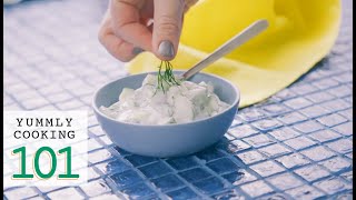 How to Make Tzatziki Sauce  Cooking Basics by Yummly [upl. by Luis]