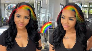 Rainbow Patch Wig 🌈  How To Neon Colors on Black Hair 💪🏾  Nadula Hair [upl. by Ahsienaj]