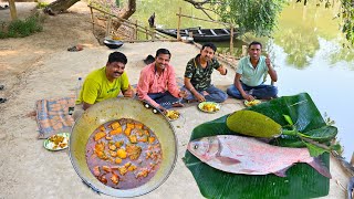 Green Jackfruit and Fish curry  Echor Recipe bengali style  village fishing and cooking video [upl. by Burgess929]