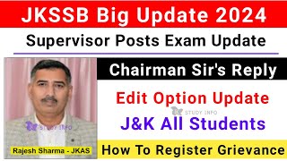 JKSSB Supervisor Posts Exam Big Update  JKSSB New Posts 2024  How To Submit Grievance Online In JK [upl. by Hampton1]