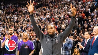 Kawhi Leonard gets tribute video and championship ring from Raptors in Toronto return  NBA On ESPN [upl. by Wolram615]