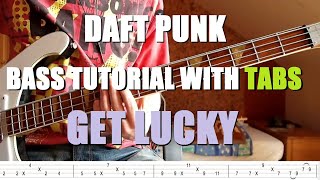 Daft Punk  Get Lucky Bass Tutorial with TABS [upl. by Nosnej]