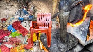 Process of Making Plastic Chair from Millions Waste Woven  Plastic Bag Mass Production [upl. by Schnurr]