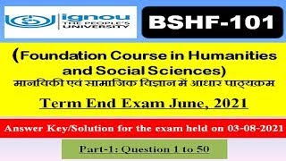 BSHF101 3rd August 2021 Answer key Part1 June 2021 Term End Examination [upl. by Woodberry]