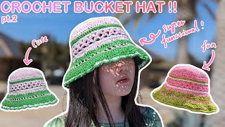 Pt2  Easy Crochet Raffia Bucket Hat👒🌞  Free Pattern Beginner Friendly StepbyStep Tutorial [upl. by Losiram]